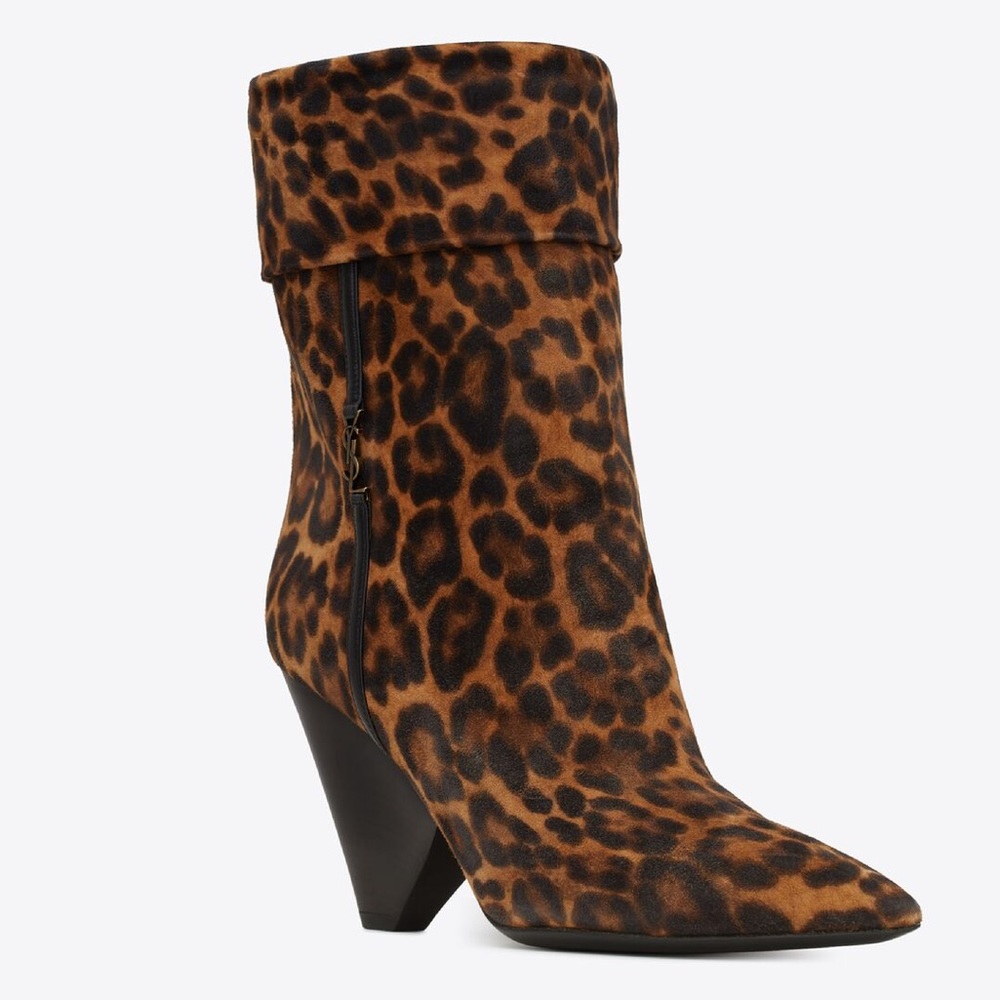 YSL SAINT LAURENT NIKI BOOTIES IN LEOPARD PRINT SUEDE